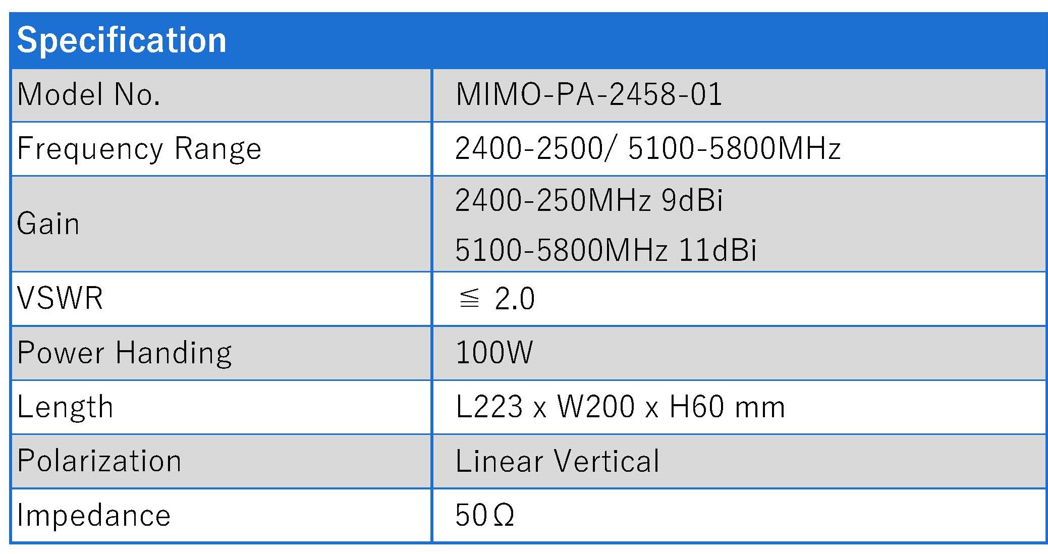 MIMO-PA-2458-01 specifications